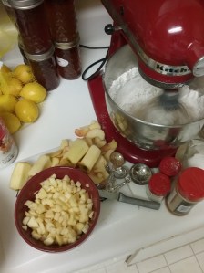 It's apple season. This recipe calls for 3 mellow apples. I used Gala apples because they'really a good apple for cooking and have a slight lemon flavor. As the apples were on the small side, I used 4 apples instead of 3.